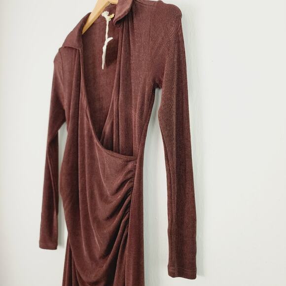 SER.O.YA Retrofete Elm Velvet Wrap Midi Dress Brown V-Neck S NWT - Picture 7 of 14